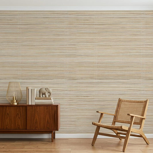 Natural Grasscloth Horizontal Textured Wallpaper, Faux Woven Japandi Wall Covering-WP0206