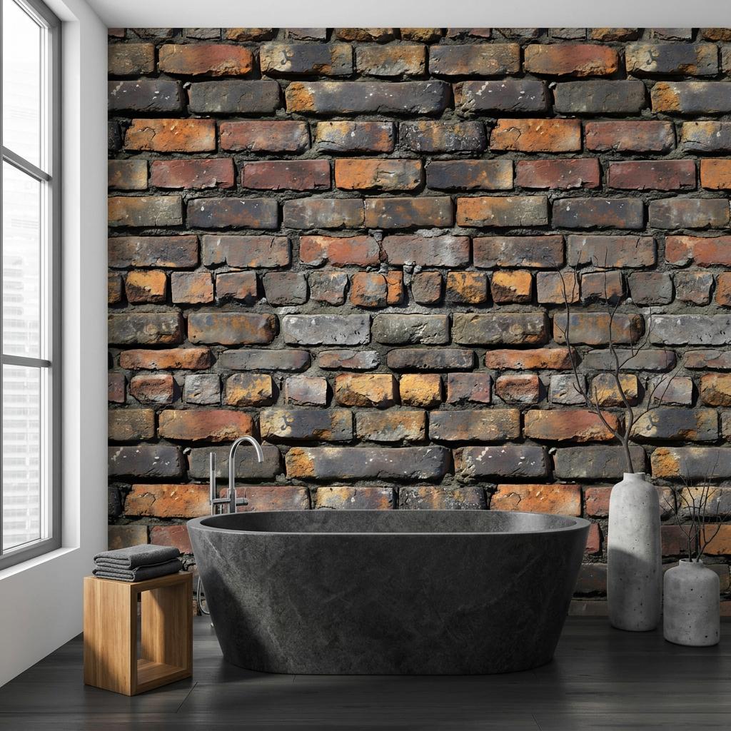Rustic Industrial Brick Wallpaper Mural, Faux Exposed Wall Decor, Urban Loft Backsplash
