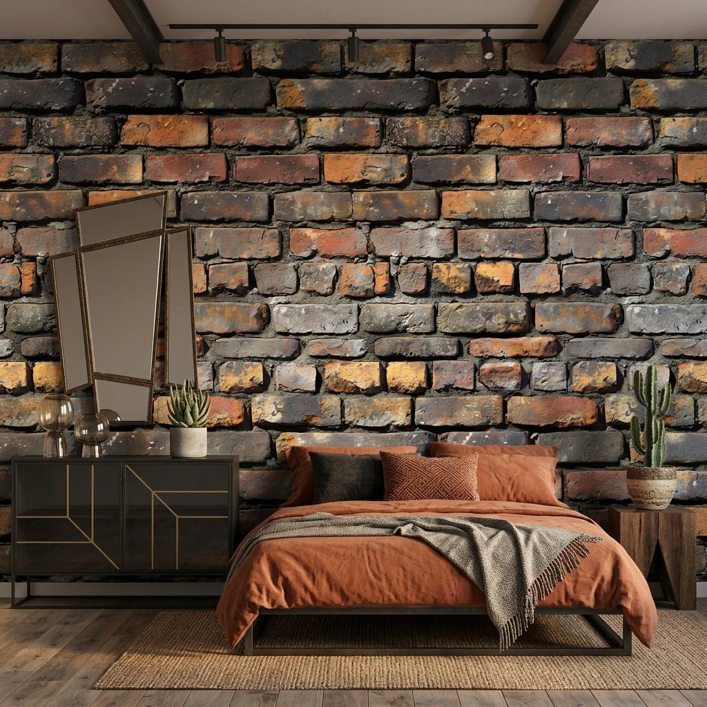 Rustic Industrial Brick Wallpaper Mural, Faux Exposed Wall Decor, Urban Loft Backsplash