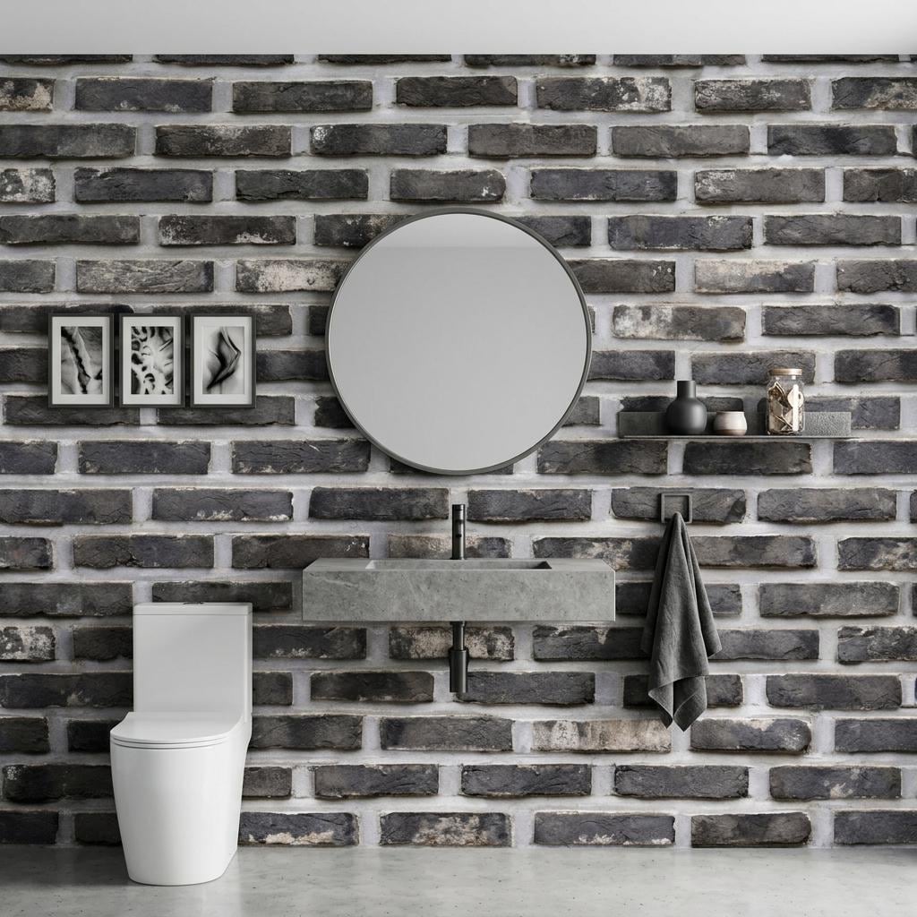 Industrial Gray Brick Faux Texture Wallpaper, Rustic Loft Wall Mural, Modern Farmhouse Accent Wall