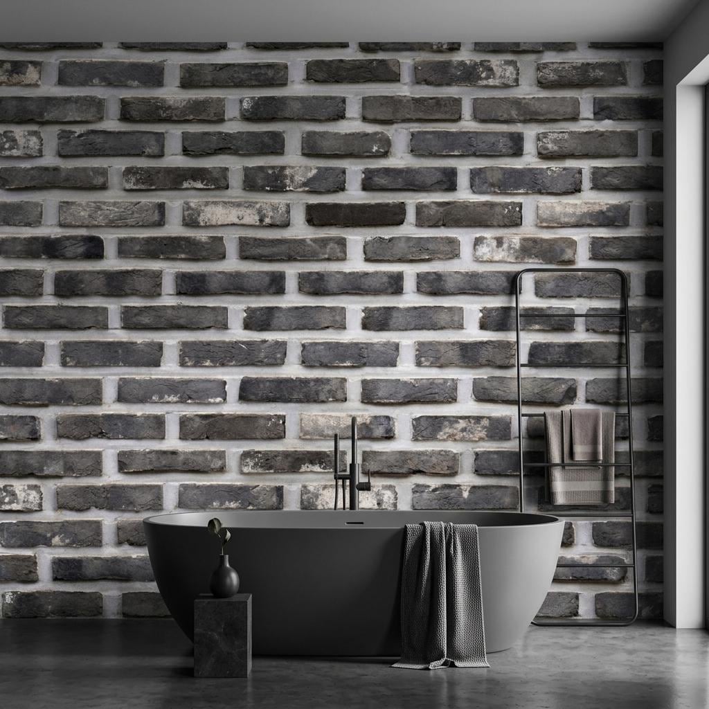 Industrial Gray Brick Faux Texture Wallpaper, Rustic Loft Wall Mural, Modern Farmhouse Accent Wall