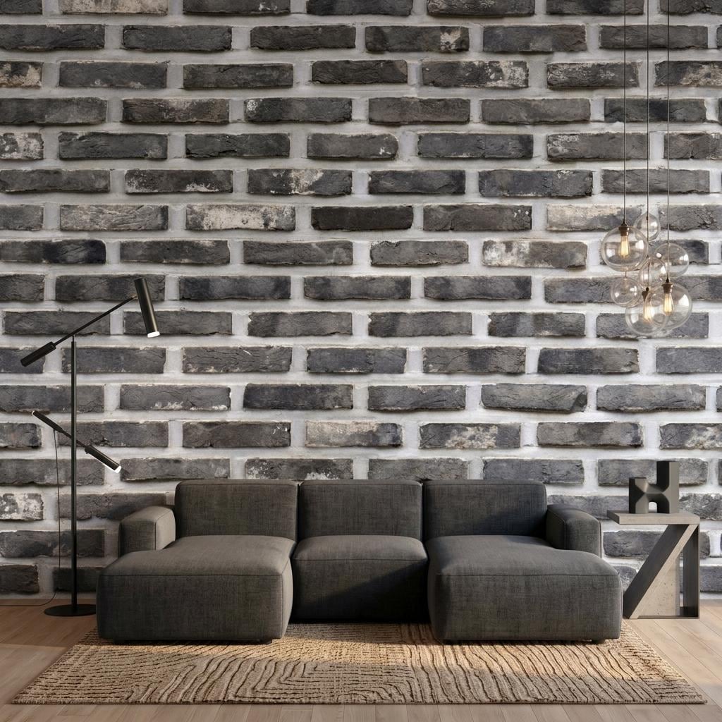 Industrial Gray Brick Faux Texture Wallpaper, Rustic Loft Wall Mural, Modern Farmhouse Accent Wall