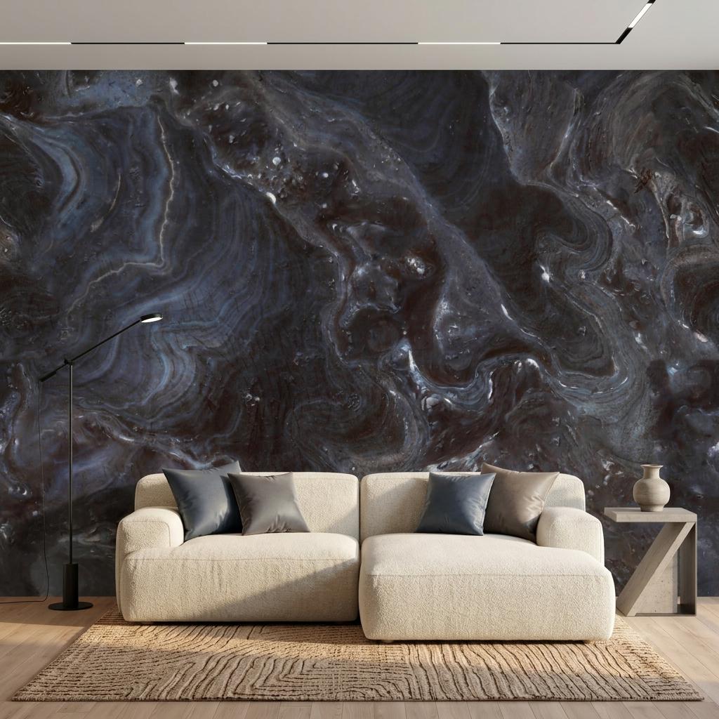 Dark Marble Stone Abstract Wallpaper, Moody Luxury Wall Mural, Modern Home Decor Art-WP0187