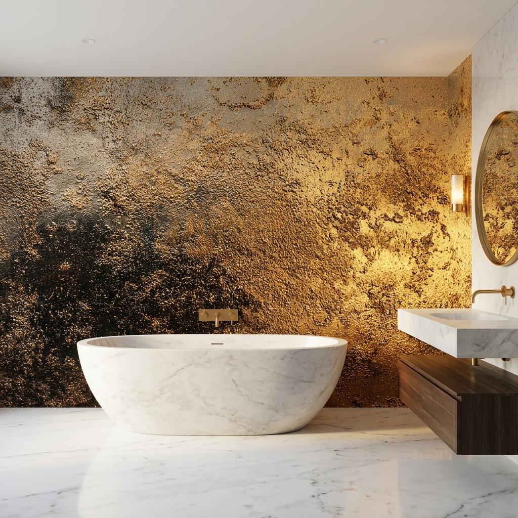 Gold Abstract Textured Wall Mural, Modern Luxury Home Decor, Rustic Metallic Wallpaper, Minimalist Bold Accent Wall-WP0188