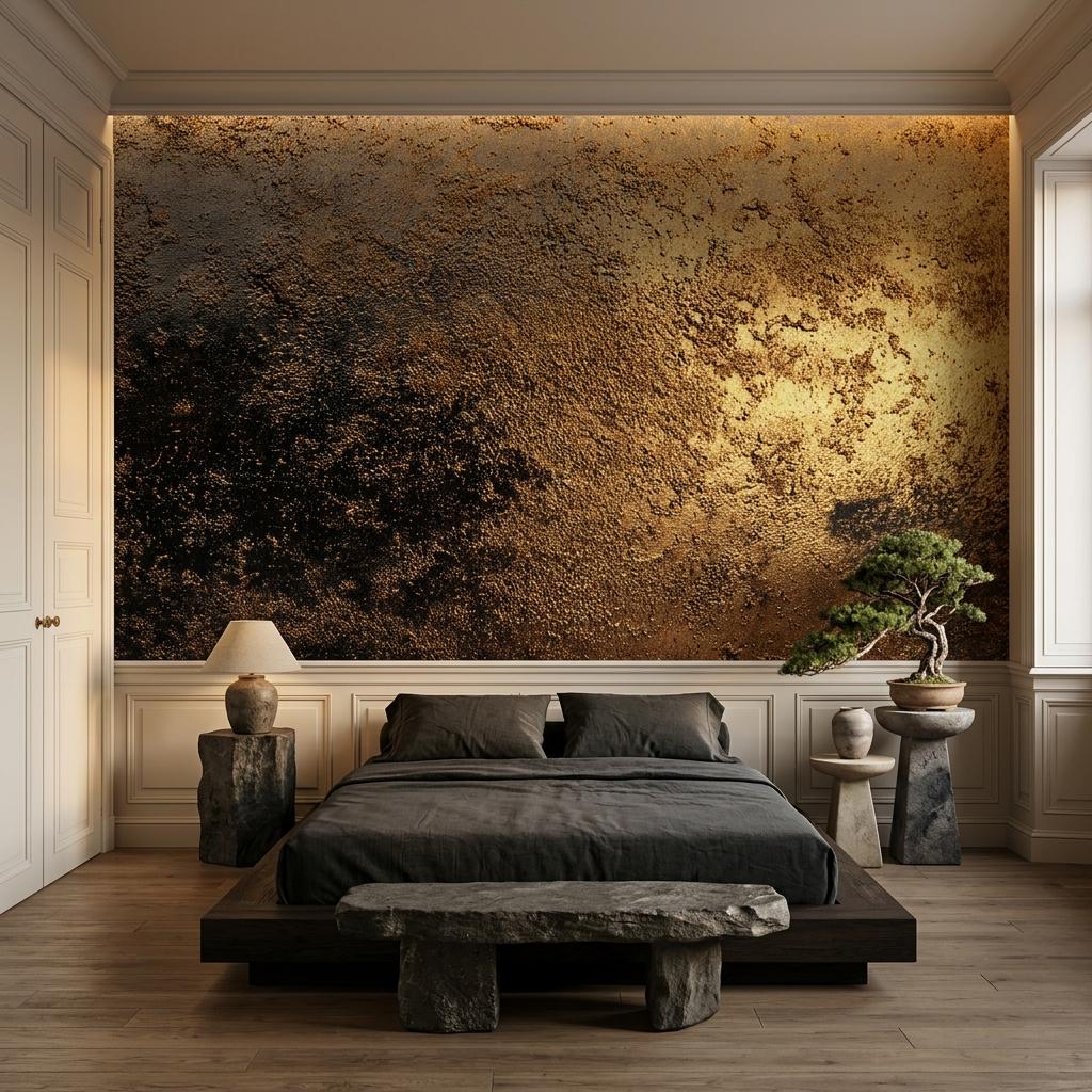 Gold Abstract Textured Wall Mural, Modern Luxury Home Decor, Rustic Metallic Wallpaper, Minimalist Bold Accent Wall-WP0188