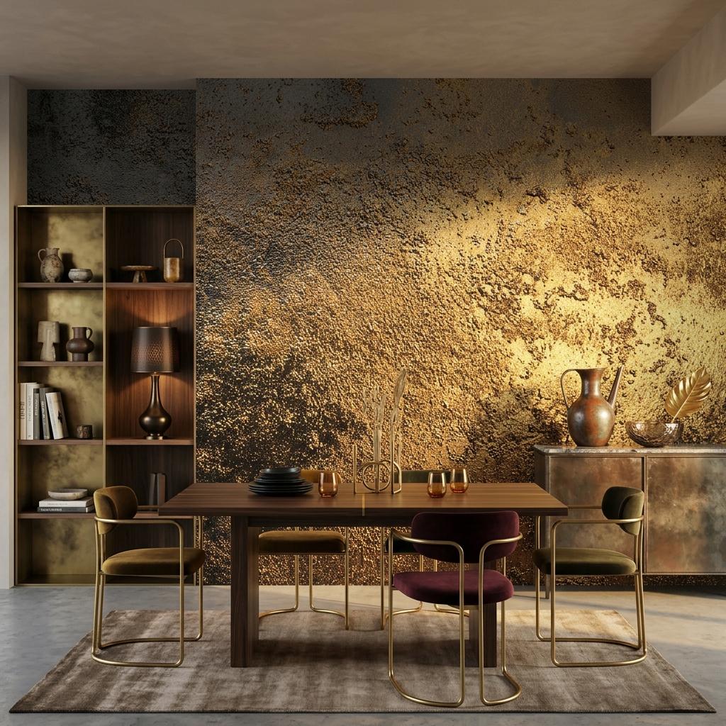Gold Abstract Textured Wall Mural, Modern Luxury Home Decor, Rustic Metallic Wallpaper, Minimalist Bold Accent Wall-WP0188