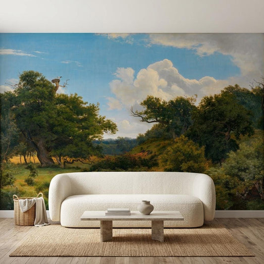 Vintage Landscape Oil Painting Wallpaper Mural, Scenic Nature Wall Decor, Traditional Pastoral Art, Large Scale Wall Decal-WP0189