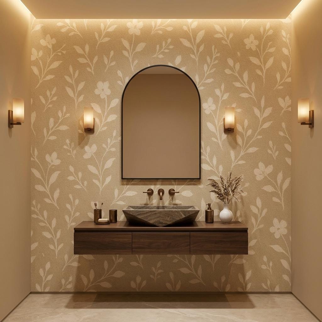 Minimalist Ochre Floral Wallpaper, Linen Texture Peel and Stick Botanical Decor for Boho Nursery-WP0191