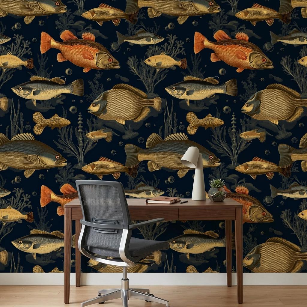 Vintage Fish Wallpaper Mural, Nautical Nursery Decor, Aquatic Wall Art-WP0214