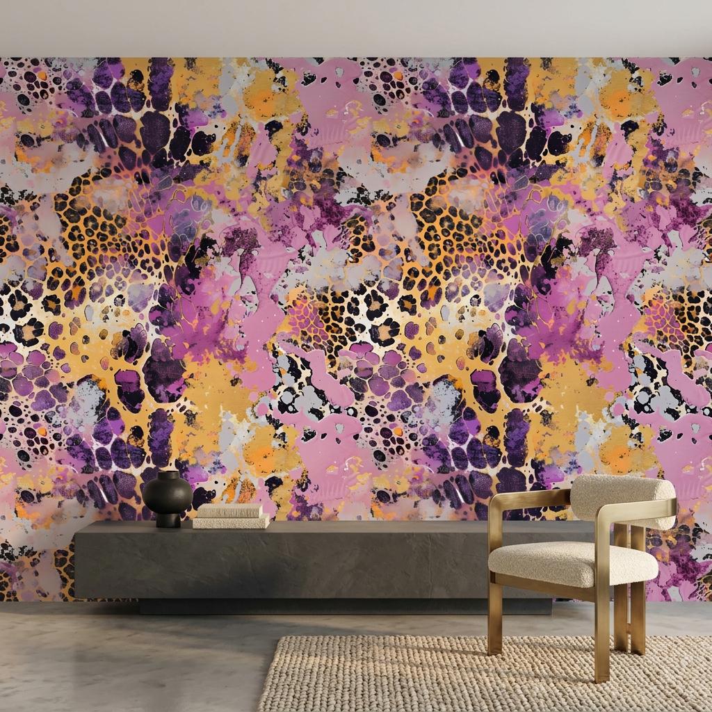 Abstract Leopard Print Watercolor Wallpaper, Maximalist Animal Mural, Bold Eclectic Decor-WP0216