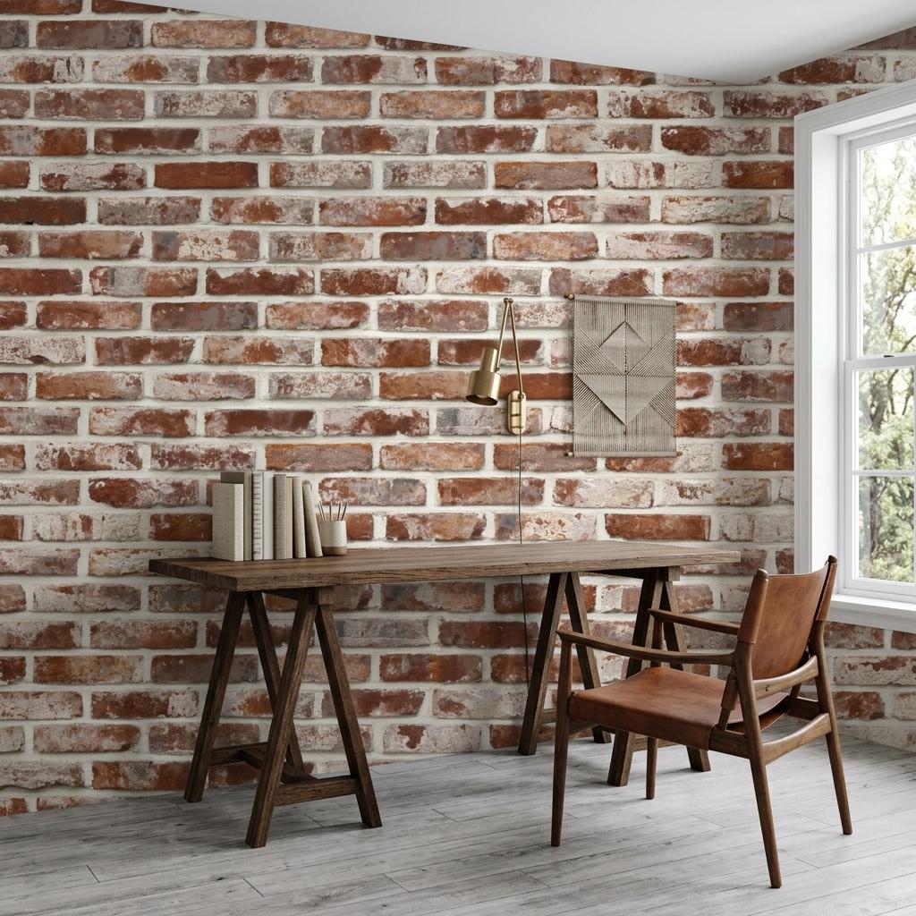 Rustic Industrial Red Brick Wallpaper, Exposed Brick Loft Decor Peel and Stick