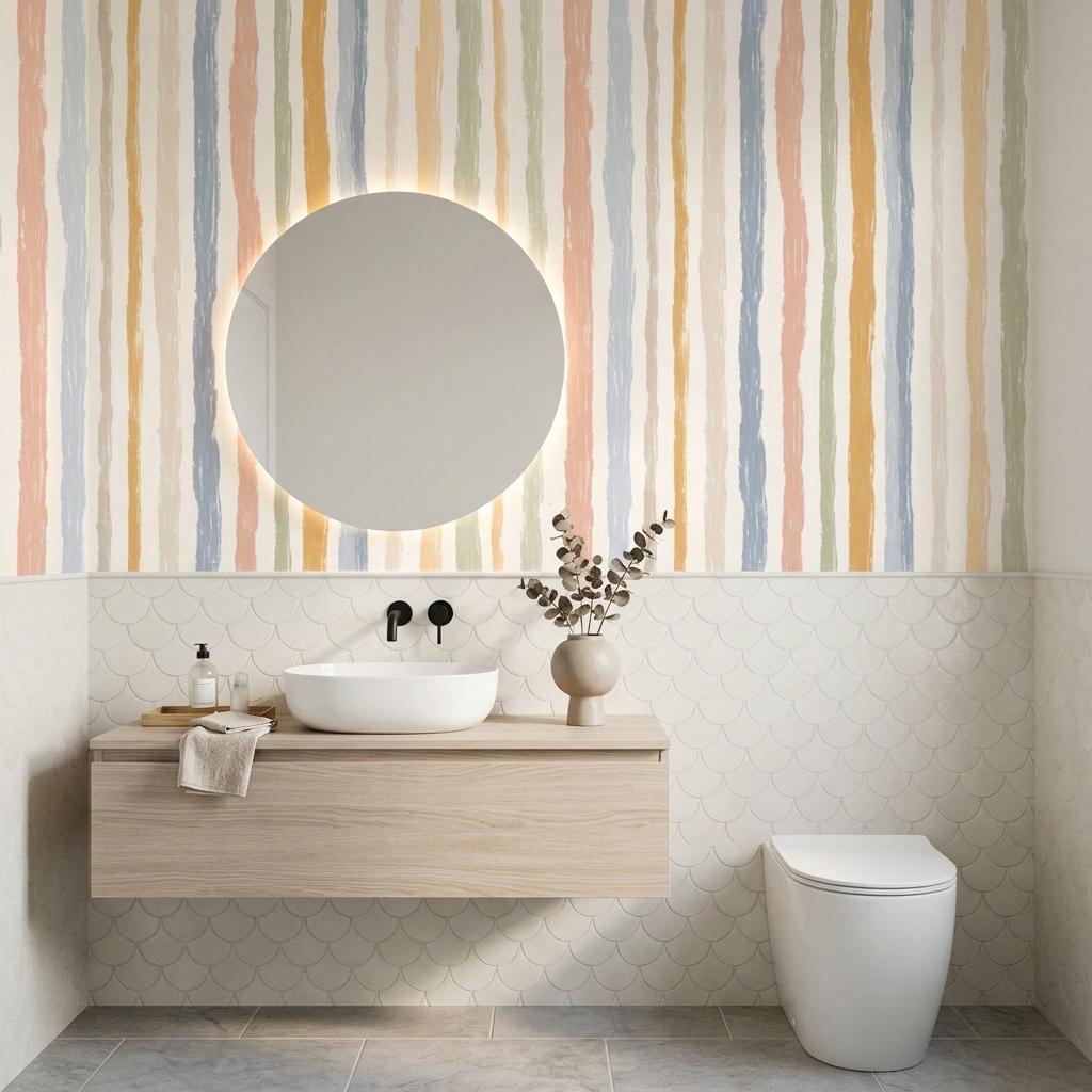 Hand Painted Vertical Stripe Wallpaper, Pastel Boho Nursery Mural