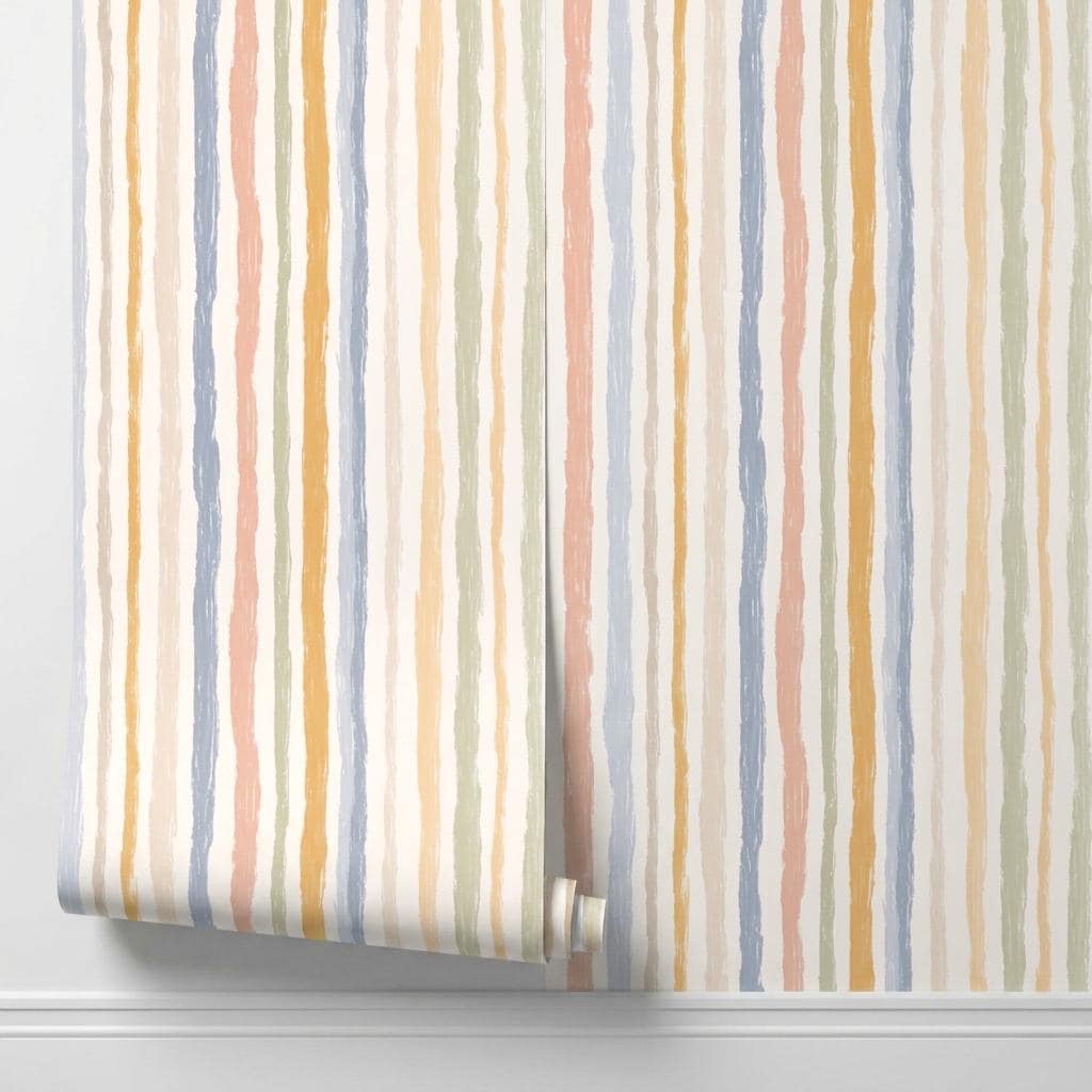 Hand Painted Vertical Stripe Wallpaper, Pastel Boho Nursery Mural