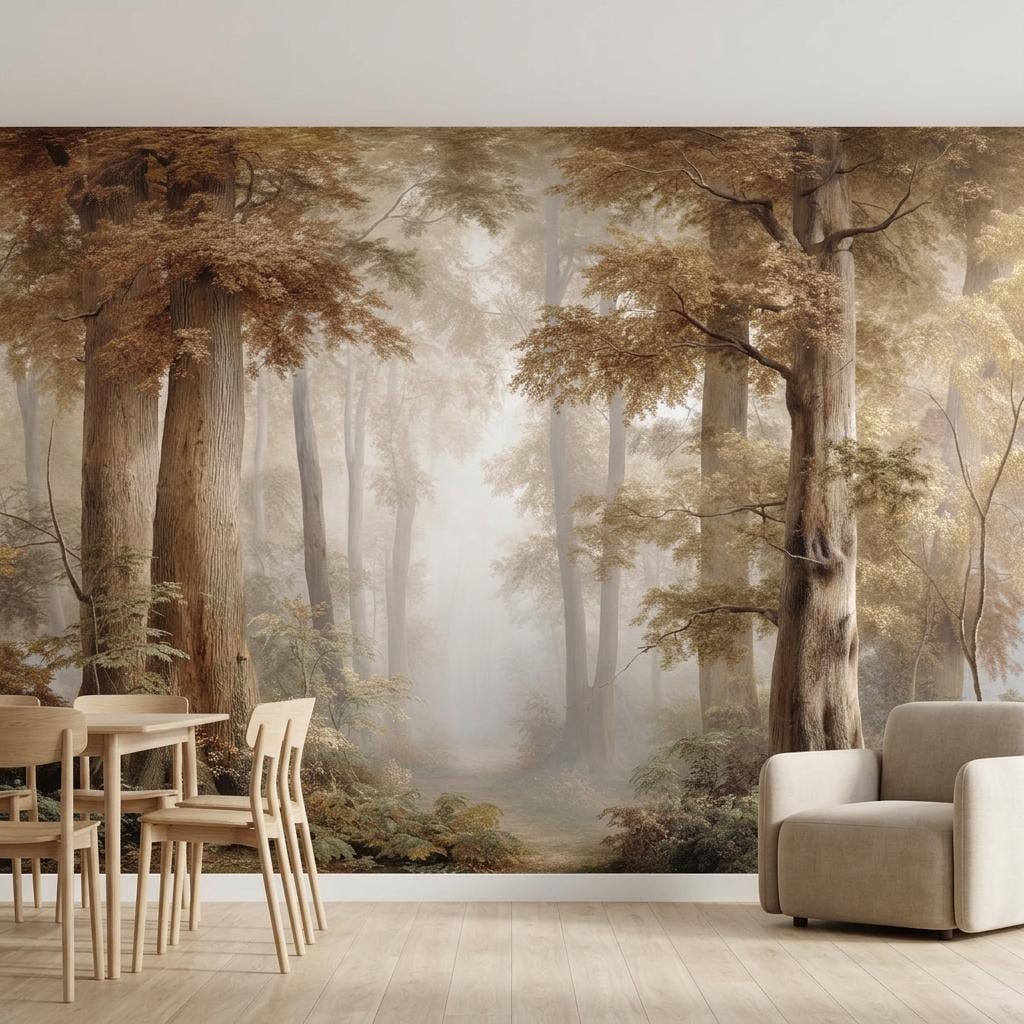 Misty Forest Wall Mural - Vintage Tree Peel and Stick Removable Wallpaper-WP0205