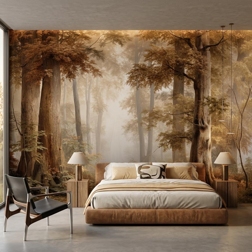Misty Forest Wall Mural - Vintage Tree Peel and Stick Removable Wallpaper-WP0205