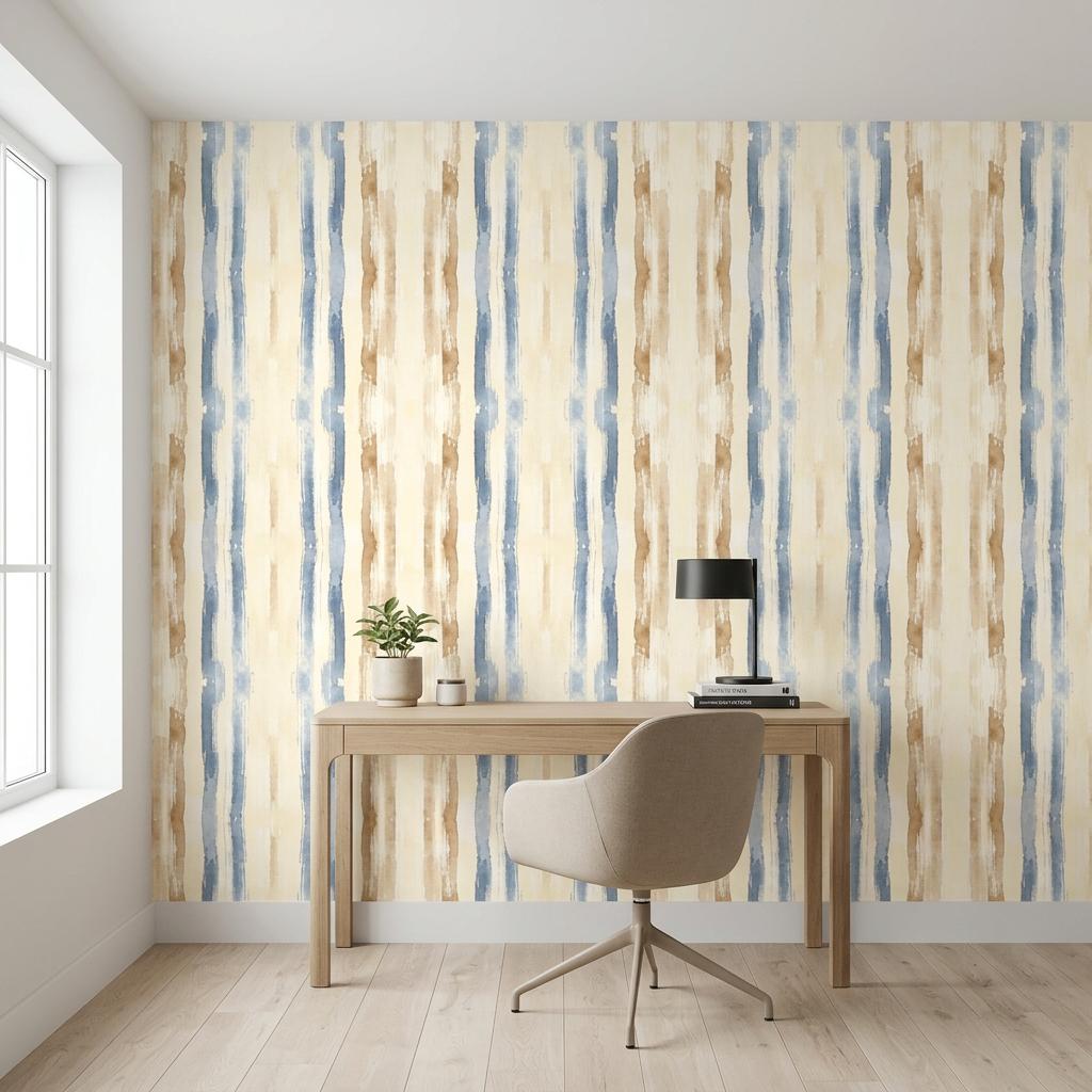 Blue Watercolor Stripe Wallpaper, Coastal Renter Friendly Peel and Stick Mural-WP0227