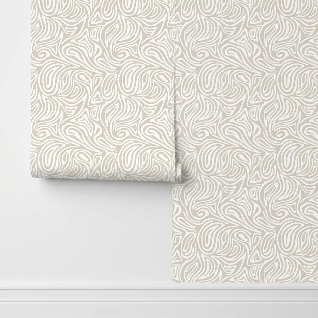 Abstract Wavy Line Wallpaper, Minimalist Organic Wall Mural, Japandi Boho Decor Removable Wall Decal-WP0229