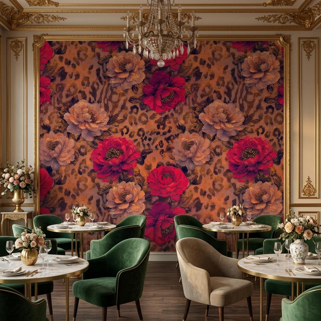 Floral Leopard Print Wallpaper, Removable Peony Accent Wall Mural, Boho Peel Stick Home Decor-WP0231