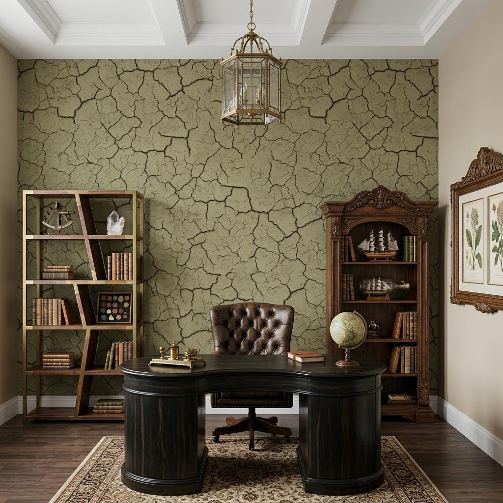 Sage Green Cracked Earth Wallpaper, Textured Wall Mural,Peel Stick Home Decor-WP0233