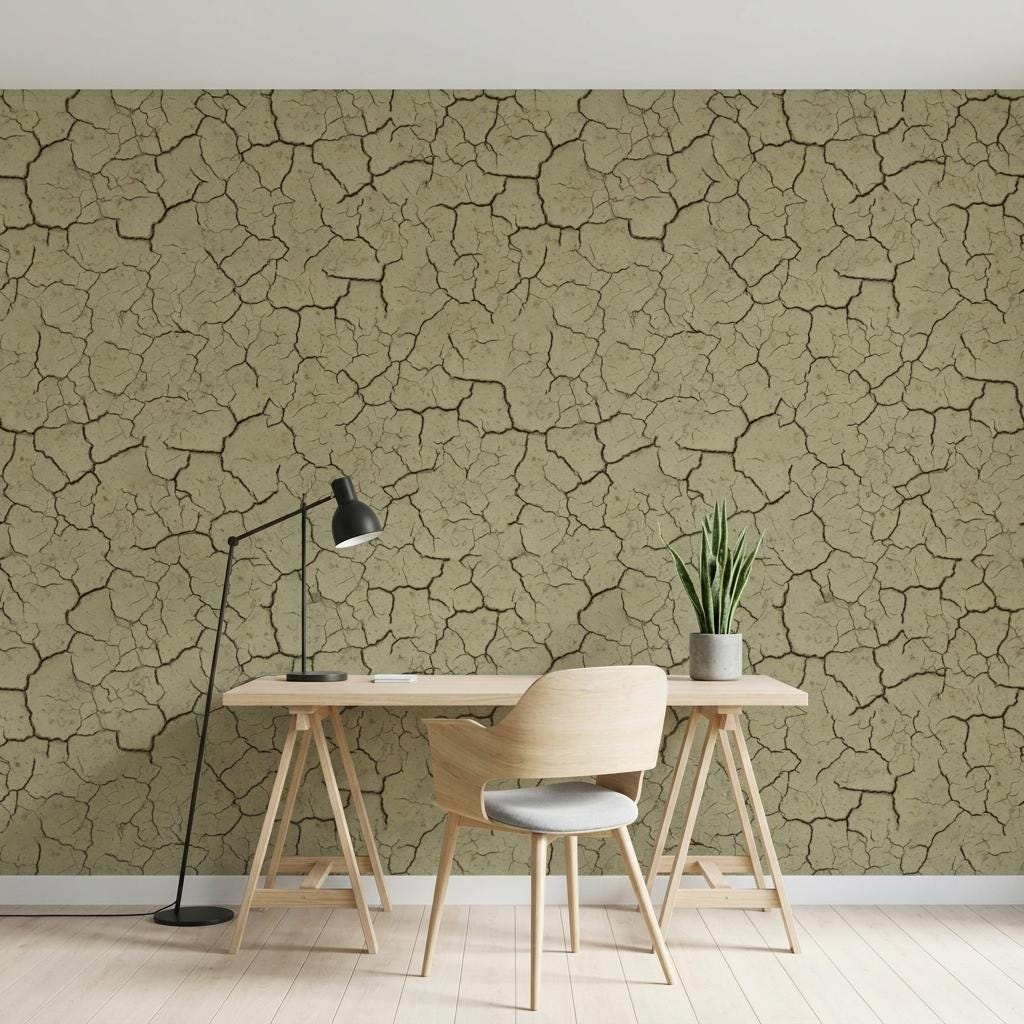 Sage Green Cracked Earth Wallpaper, Textured Wall Mural,Peel Stick Home Decor-WP0233