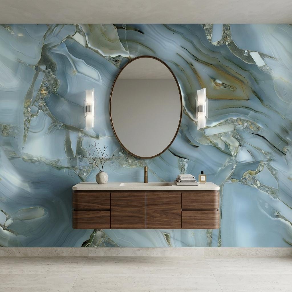 Blue Agate Stone Wall Mural, Abstract Geode Marble Decor-WP0238