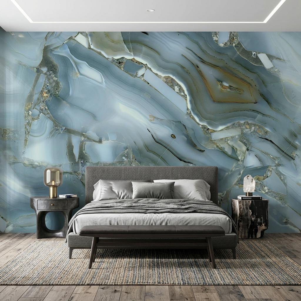 Blue Agate Stone Wall Mural, Abstract Geode Marble Decor-WP0238