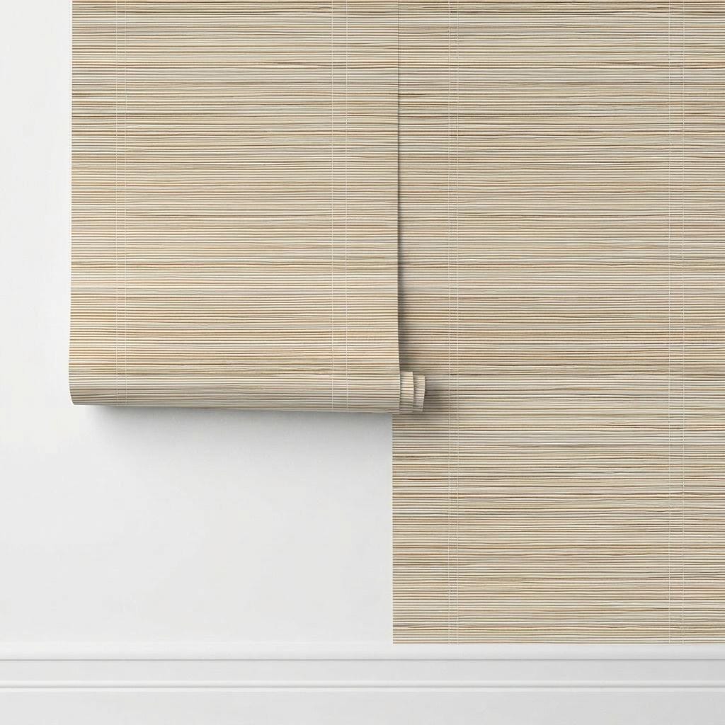 Natural Grasscloth Horizontal Textured Wallpaper, Faux Woven Japandi Wall Covering-WP0206