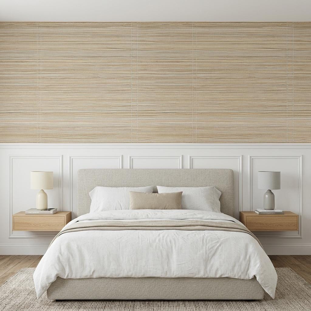 Natural Grasscloth Horizontal Textured Wallpaper, Faux Woven Japandi Wall Covering-WP0206