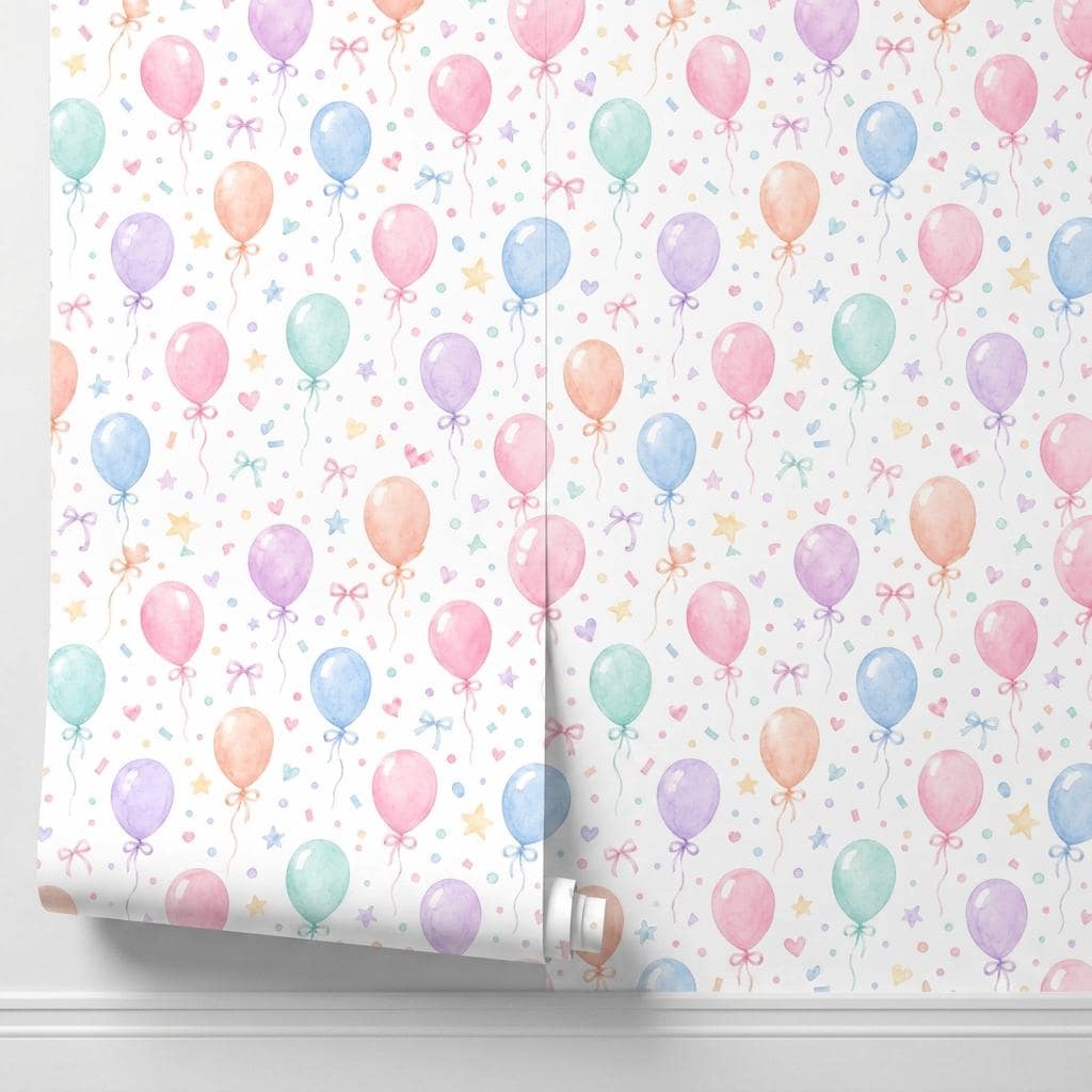 Watercolor Pastel Balloons Nursery Wallpaper, Whimsical Kids Room Mural Peel and Stick-WP0211