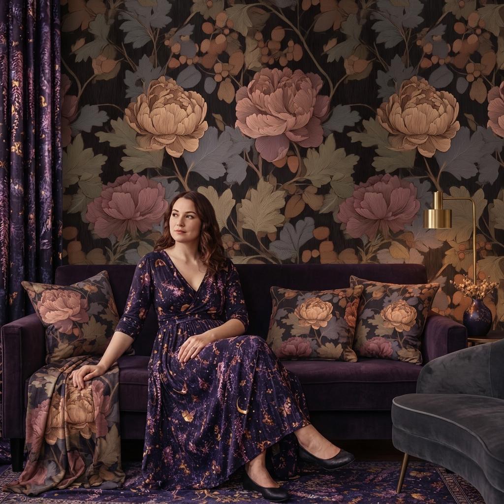 Dark Floral Wallpaper, Moody Botanical Statement Wall, Victorian Decor-WP0215