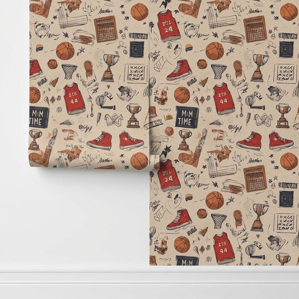 Basketball Wallpaper with Removable Peel and Stick Athletic Doodle Accent-WP0218