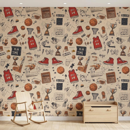 Basketball Wallpaper with Removable Peel and Stick Athletic Doodle Accent-WP0218