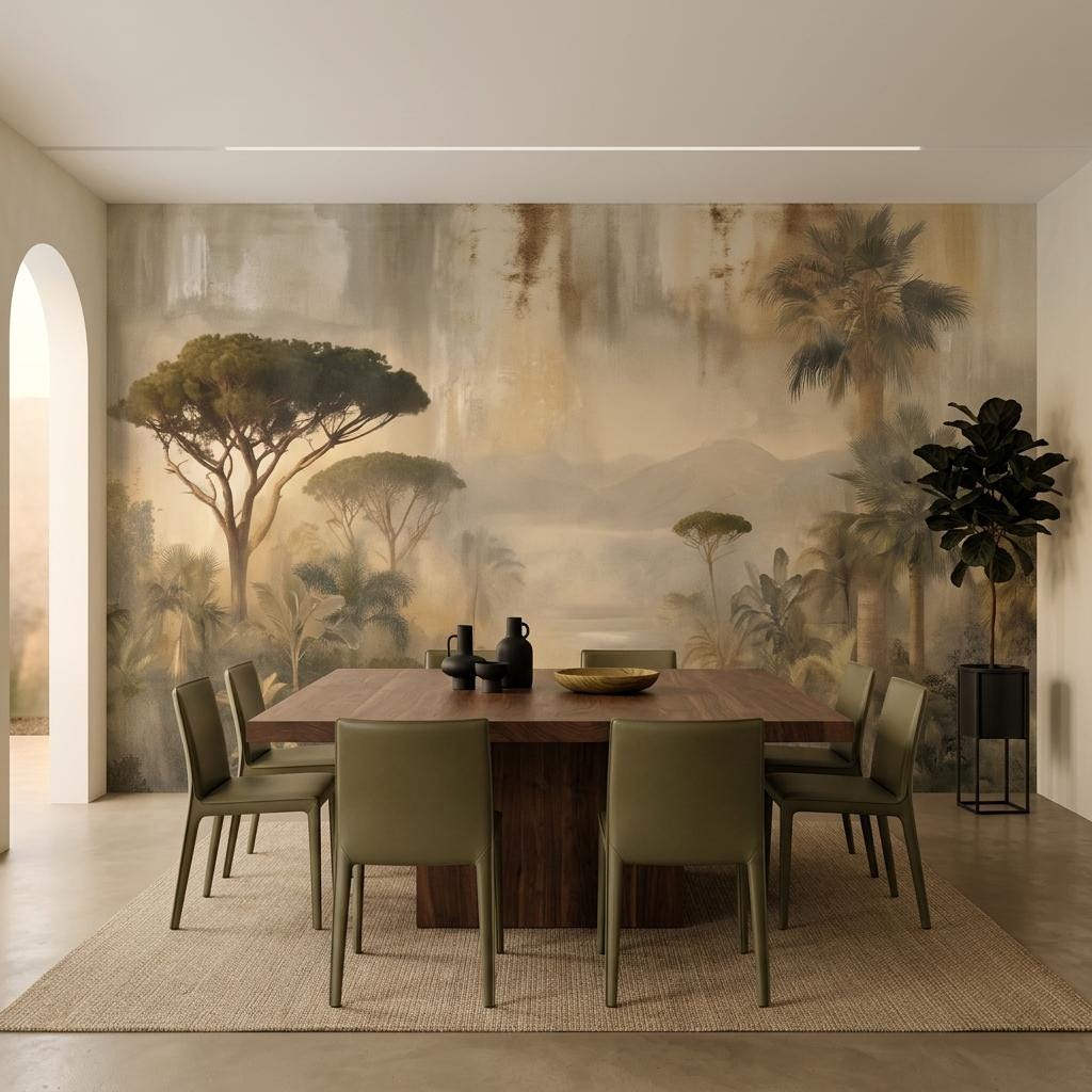 Vintage Tropical Forest Wallpaper, Misty Jungle Landscape Wall Mural-WP0223