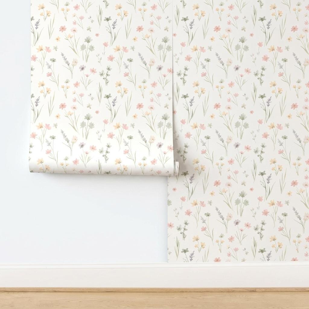 Watercolor Wildflower Wallpaper, Cottagecore Garden Mural-WP0247