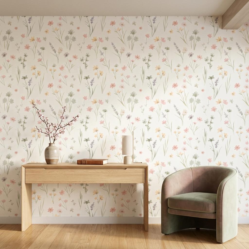 Watercolor Wildflower Wallpaper, Cottagecore Garden Mural-WP0247