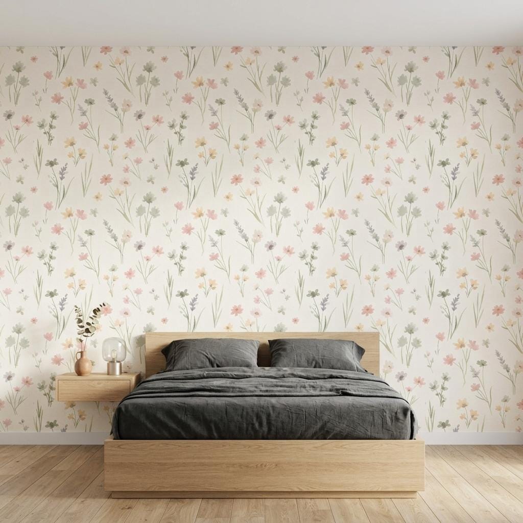 Watercolor Wildflower Wallpaper, Cottagecore Garden Mural-WP0247