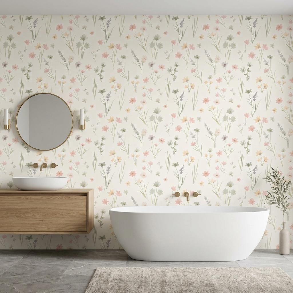 Watercolor Wildflower Wallpaper, Cottagecore Garden Mural-WP0247