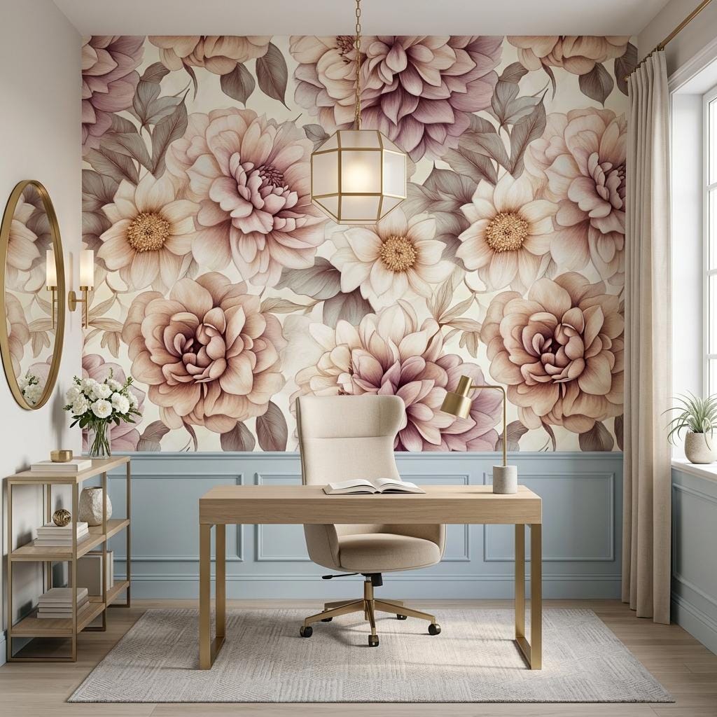 Large Scale Dahlia Wall Mural, Dusty Rose Botanical-WP0250