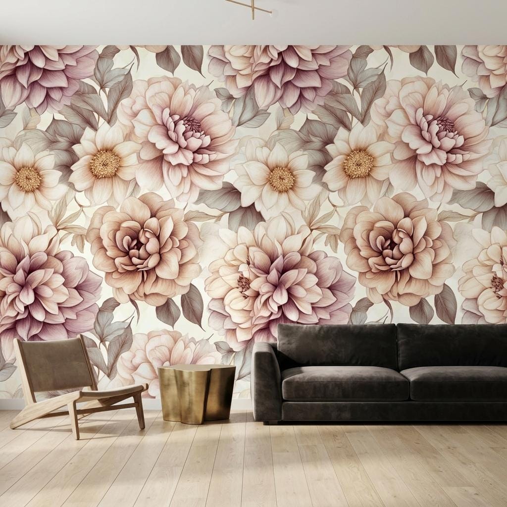 Large Scale Dahlia Wall Mural, Dusty Rose Botanical-WP0250