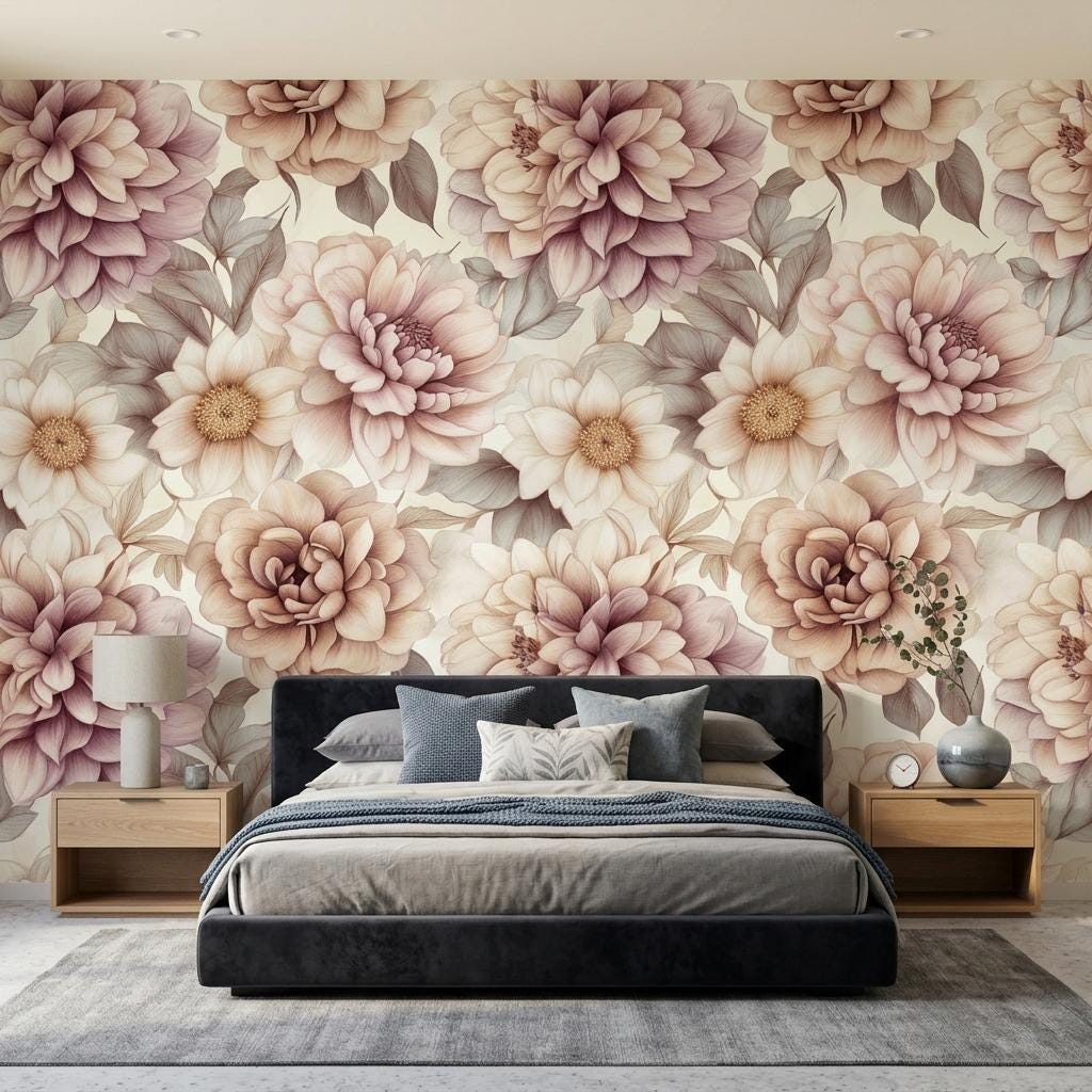 Large Scale Dahlia Wall Mural, Dusty Rose Botanical-WP0250