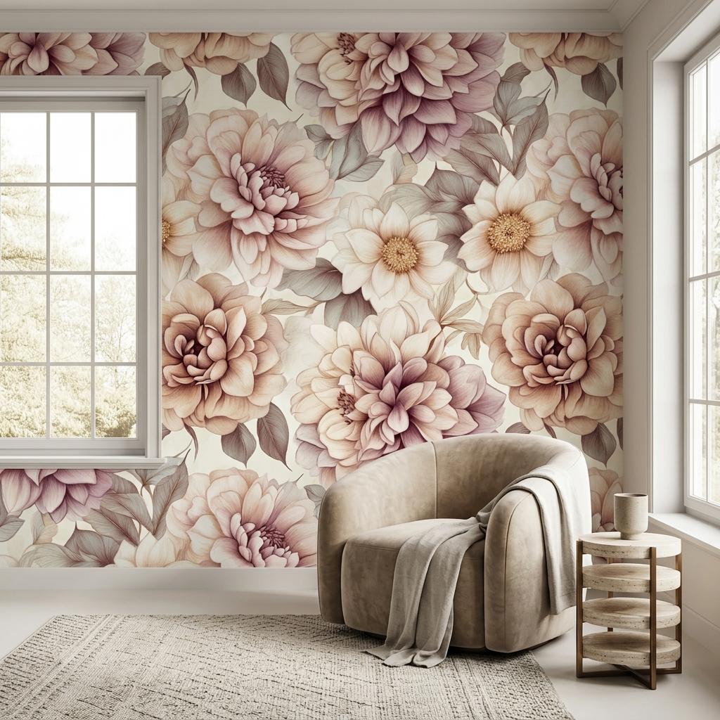 Large Scale Dahlia Wall Mural, Dusty Rose Botanical-WP0250