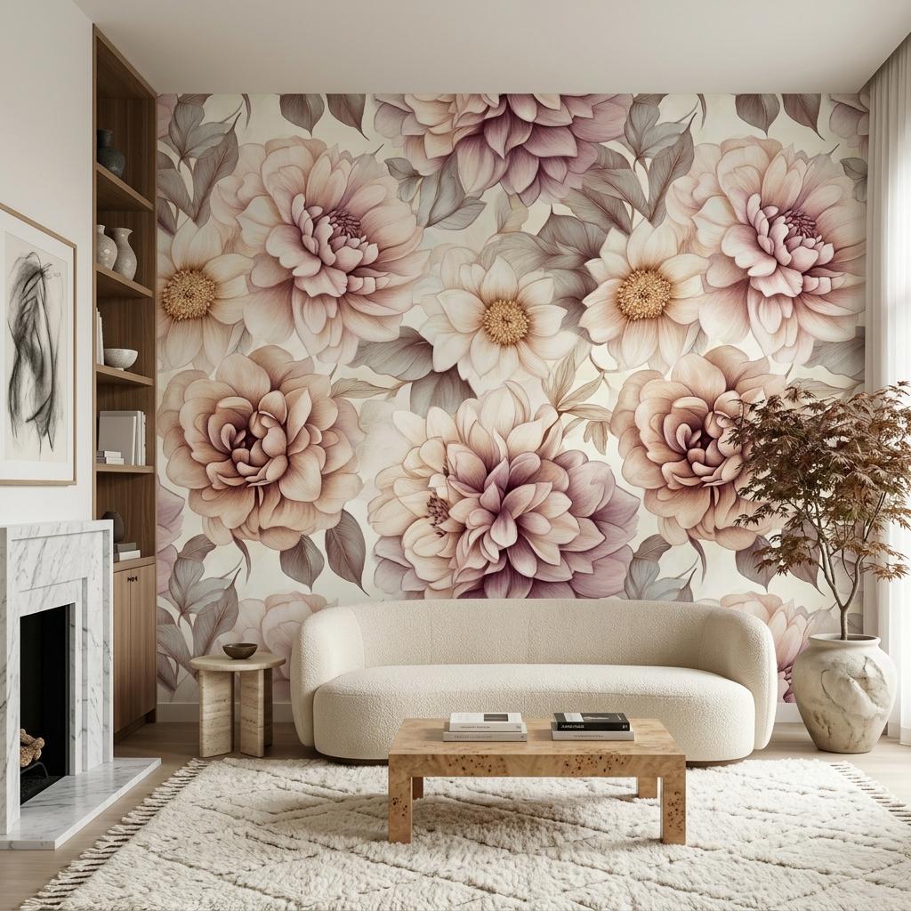Large Scale Dahlia Wall Mural, Dusty Rose Botanical-WP0250