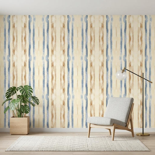 Blue Watercolor Stripe Wallpaper, Coastal Renter Friendly Peel and Stick Mural-WP0227