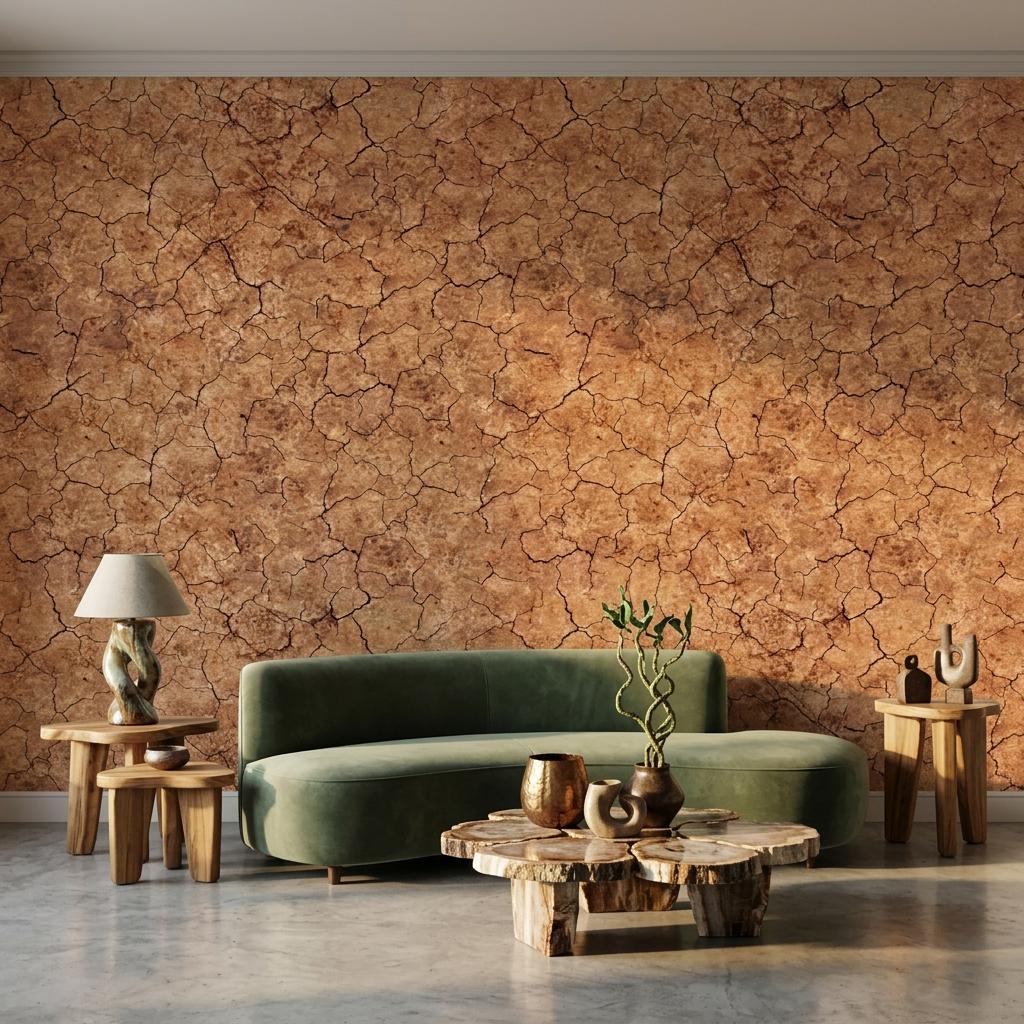 Terracotta Textured Wallpaper, Cracked Earth Wall Mural,Peel Stick Home Decor-WP0232