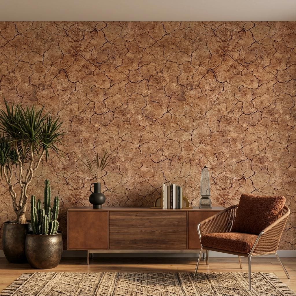 Terracotta Textured Wallpaper, Cracked Earth Wall Mural,Peel Stick Home Decor-WP0232
