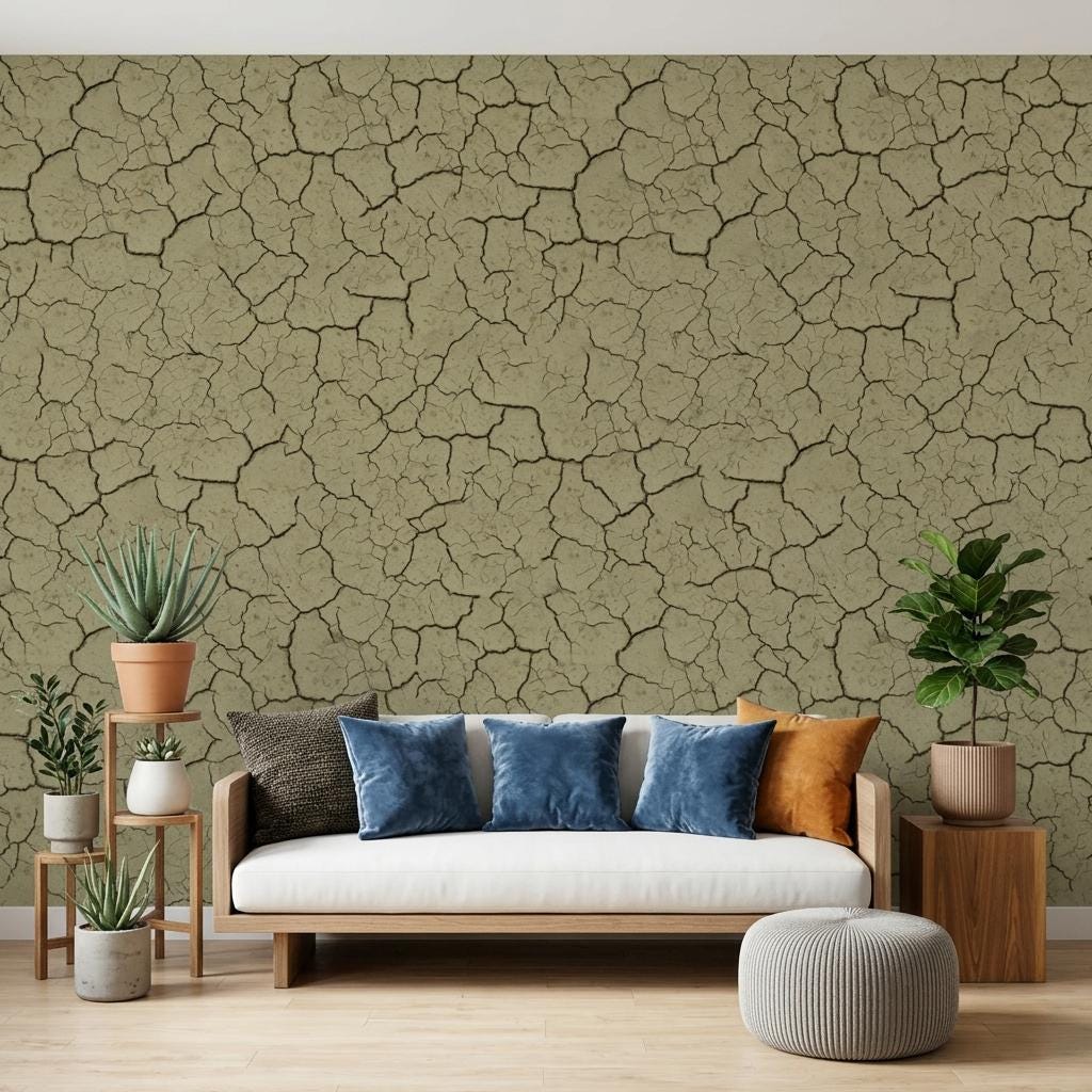 Sage Green Cracked Earth Wallpaper, Textured Wall Mural,Peel Stick Home Decor-WP0233