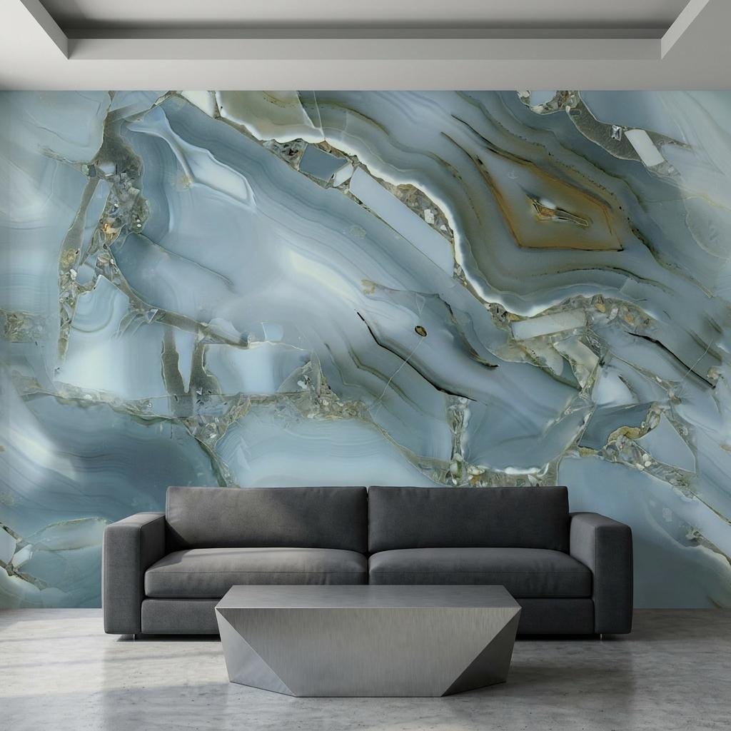 Blue Agate Stone Wall Mural, Abstract Geode Marble Decor-WP0238
