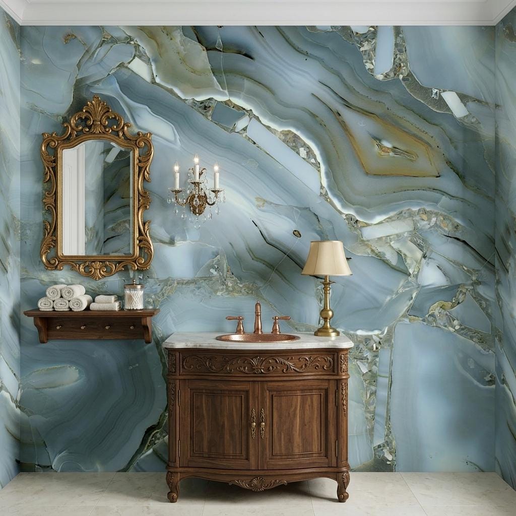 Blue Agate Stone Wall Mural, Abstract Geode Marble Decor-WP0238