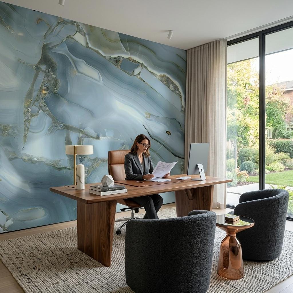 Blue Agate Stone Wall Mural, Abstract Geode Marble Decor-WP0238