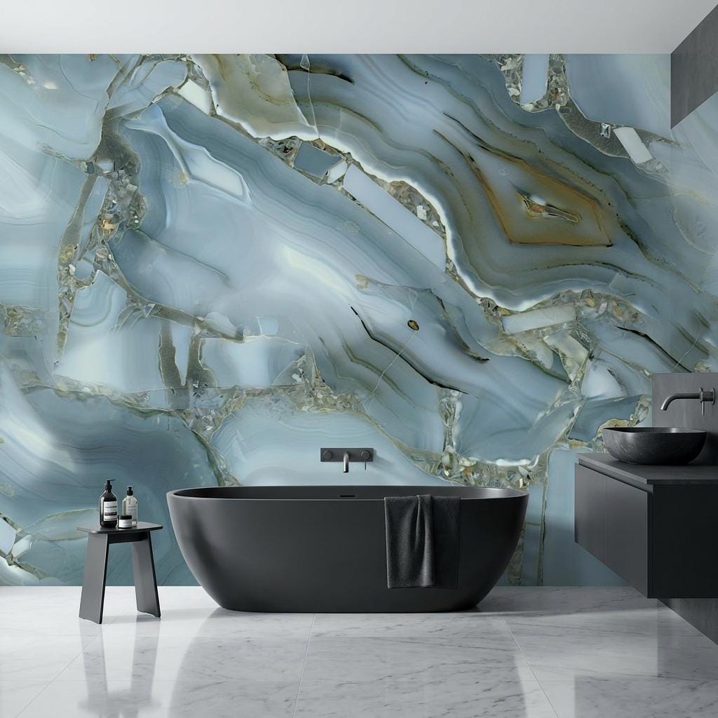 Blue Agate Stone Wall Mural, Abstract Geode Marble Decor-WP0238